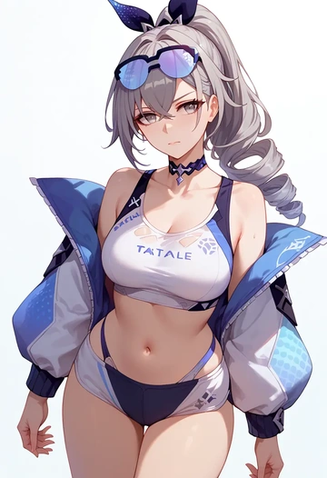 star rail,silver wolf,tankini top,board shorts  - AI generated anime art